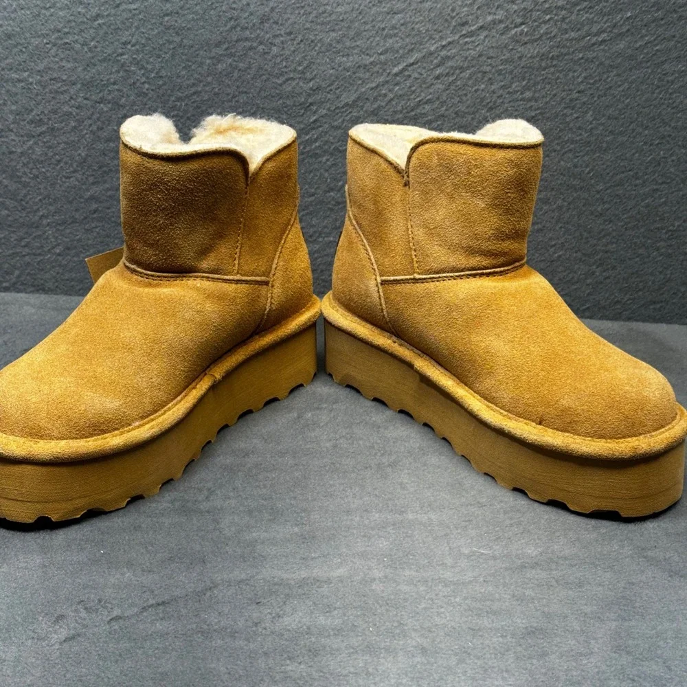 Bearpaw Retro Maren Platform Suede Boots Hickory Brown Women's Size 5 3119W